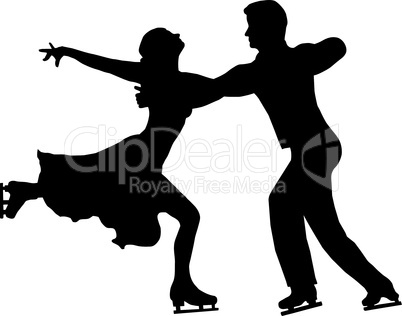 Silhouette Ice Skater Couple Embrace Back Kick