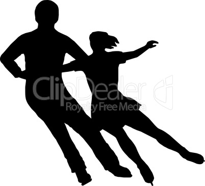 Silhouette Ice Skater Couple Side by Side Turn