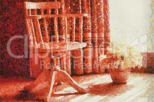 Chair & Flowers Painting