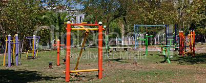 Outdoor exercise equipment in public park