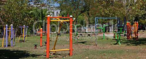 Outdoor exercise equipment in public park