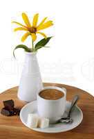 Coffee cup and Chocolate ,sugar   and flower