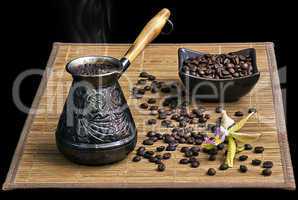 coffee beans and orchid