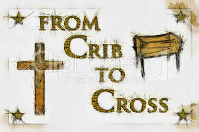Crib to Cross Christian Art (Line Drawing with Gold Text)