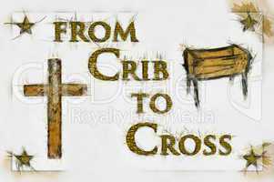Crib to Cross Christian Art (Line Drawing with Gold Text)