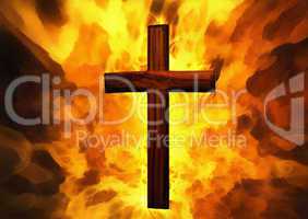 Flaming Cross Christian Art