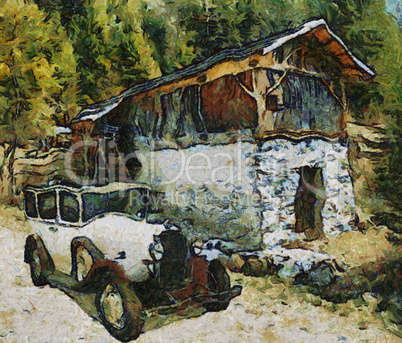 Vintage cars (oil painting)