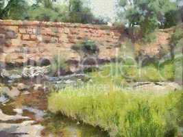 Stone wall and river