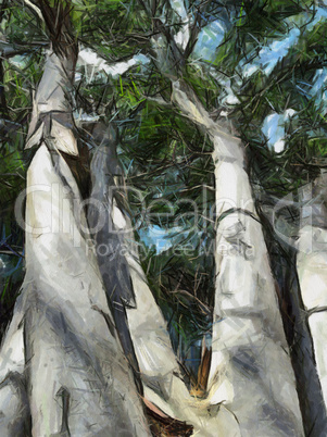 White Barked Tree Oil Painting