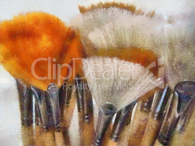 Pastel Drawing of Artistic Painting Brush Display