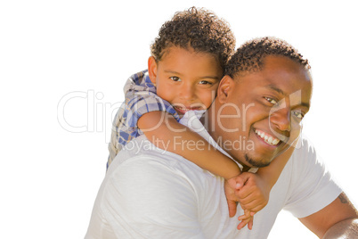 Mixed Race Father and Son Playing Piggyback On White