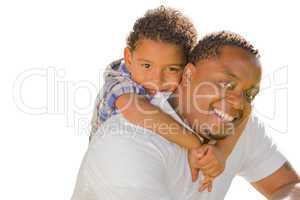 Mixed Race Father and Son Playing Piggyback On White
