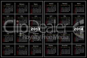 Black calendar template. 2013,2014