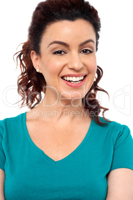 Happy and cheerful young brunette, closeup