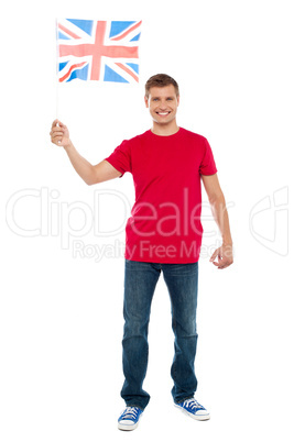 Causal guy waving United Kingdom flag