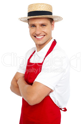 Relaxed portrait of smiling handsome chef