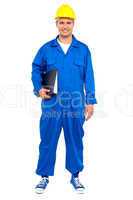 Industrial worker posing with a file folder