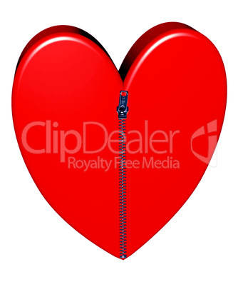 Red heart closed with pulled up zipper