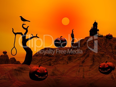 Halloween scene by sunset