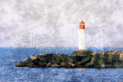 White lighthouse painting