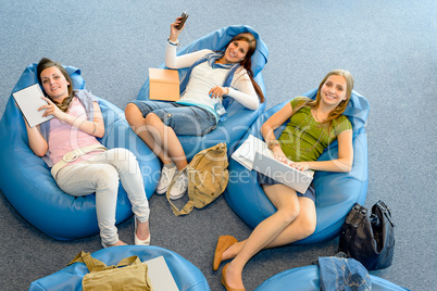 Group of students relax on beanbag