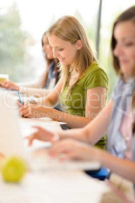 Happy female students during class