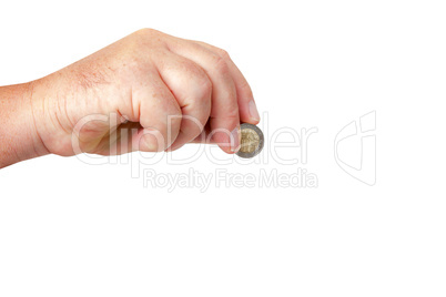 Hand holding coin