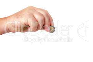 Hand holding coin