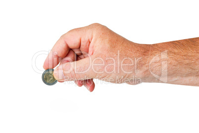 Hand holding coin
