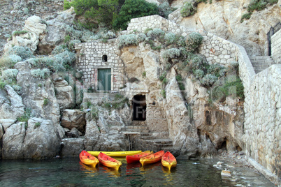 Kayaks and sea shore