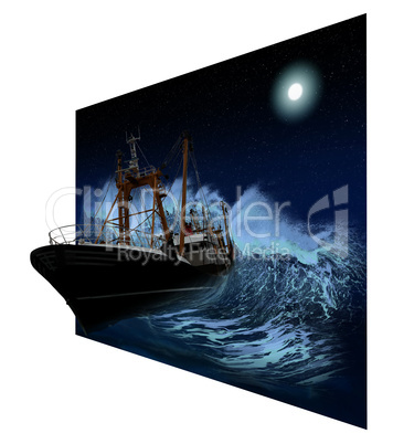 Sinking Ship at night in 3D