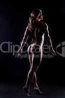topless strong woman body builder silhouette