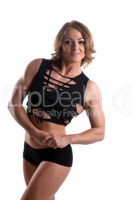 Athletic woman with perfect muscular body isolated