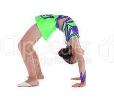 kid gymnast stand in bridge pose isolated