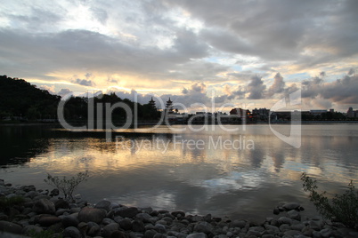 Bank of Lotus pond and two pagodas