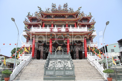 Staircase and facade of buddhist temple