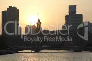 Sunset on the river in Shanghai, China