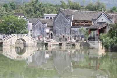 Lake and bridge in Shexian
