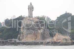 Bid statue on the top of rock on the islan Gulangyu
