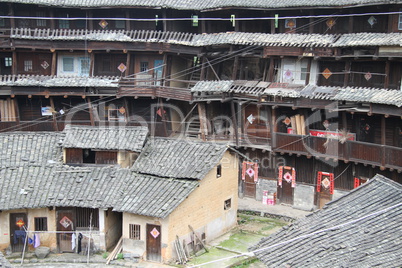 Inside big stone tulou in chinese village