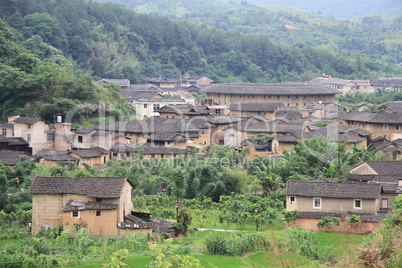 Chinese village with circle tulou