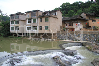 Dam and river in chinese village