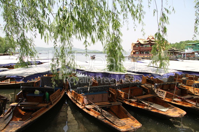 Boats near bank