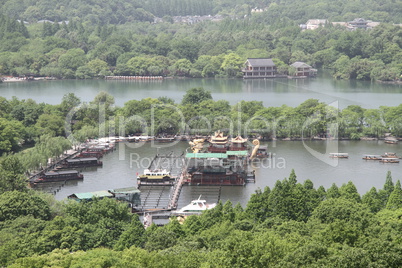 West lake with tourist boats