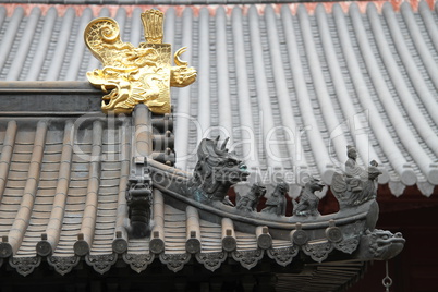 Golden dragon on the roof of buddhist temple