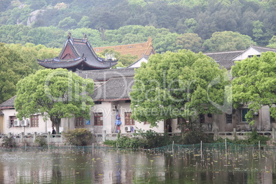 Buddhist temple and lake