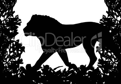 Lion in Isolated Bush Frame Vector
