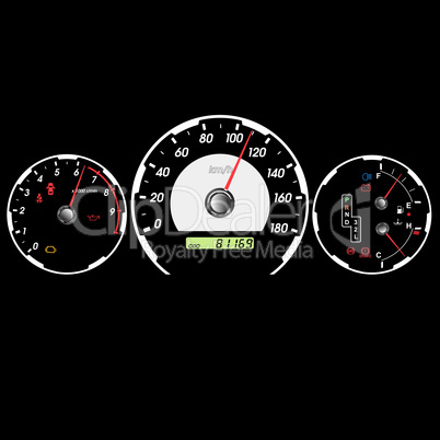 Car speedometer and dashboard at night. Vector illustration