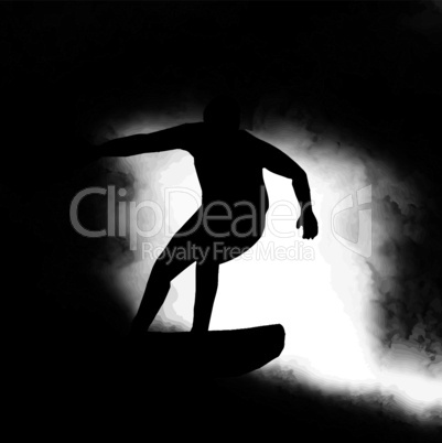 Silhouette Surfer Riding Wave