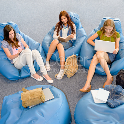 Group of students relax on beanbag